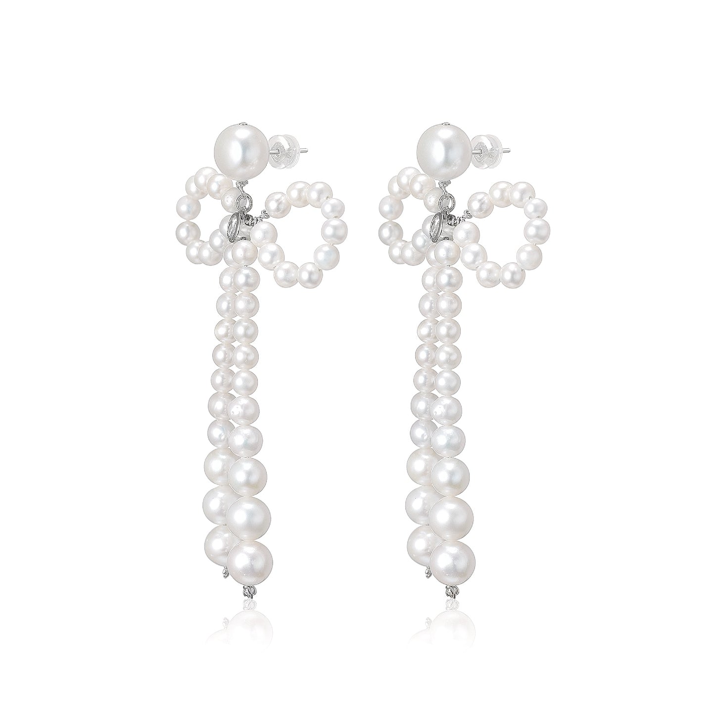 MIHIKA Pearl Bow Ribbon Drop Earrings