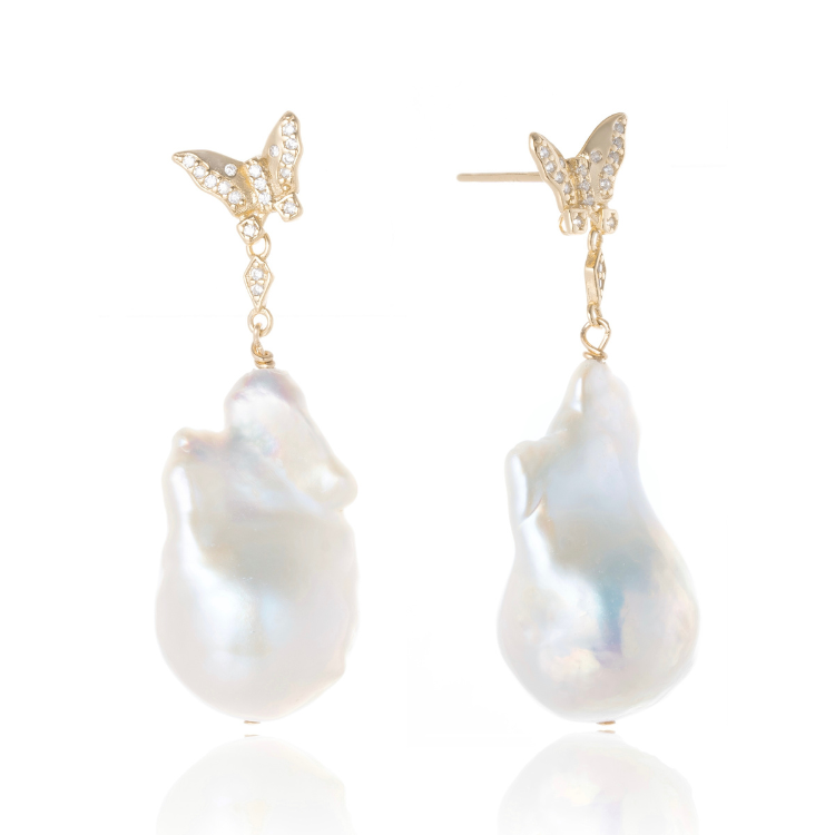 MARIPOSA I Butterfly Baroque Pearl Drop Earrings