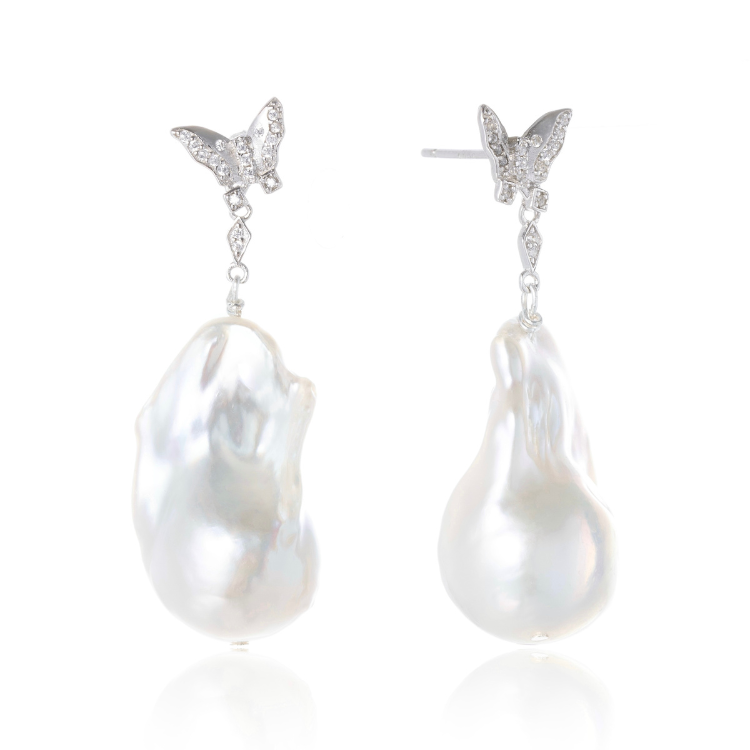 MARIPOSA II Butterfly Baroque Pearl Drop Earrings