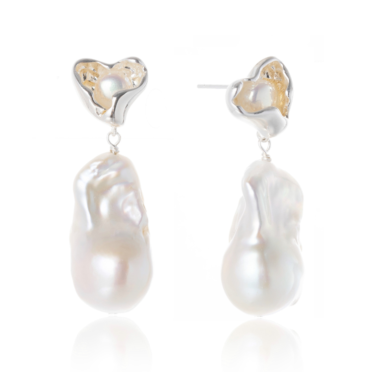 MIRA II Huge Baroque Pearl Heart Drop Earrings
