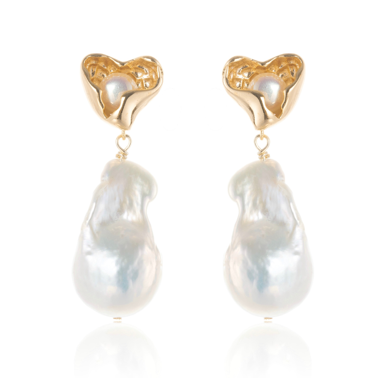 MIRA I Huge Baroque Pearl Heart Drop Earrings