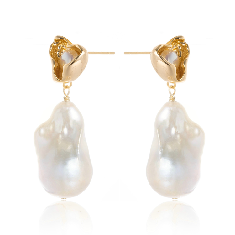 MIRA I Huge Baroque Pearl Heart Drop Earrings