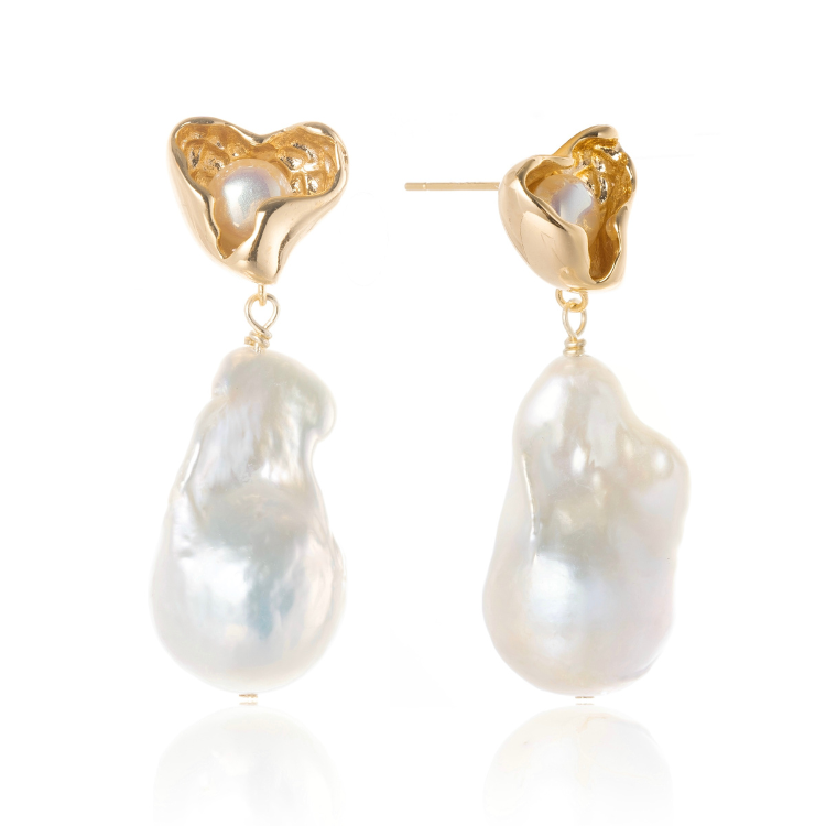 MIRA I Huge Baroque Pearl Heart Drop Earrings