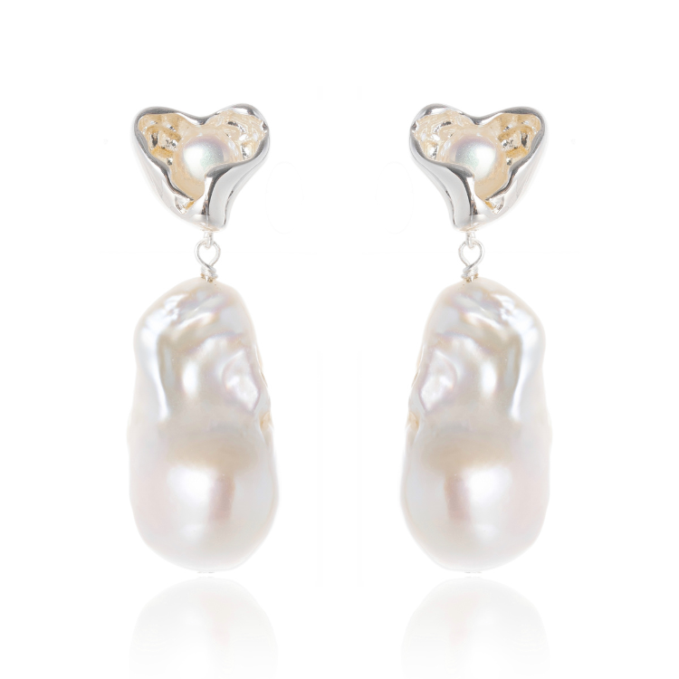 MIRA I Huge Baroque Pearl Heart Drop Earrings