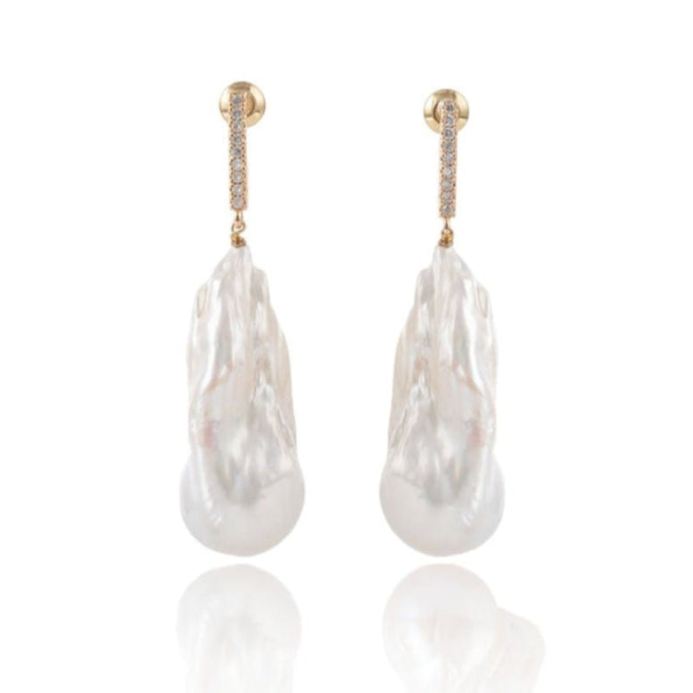 LYRA Pavé Zircon Baroque Pearl Drop Earrings