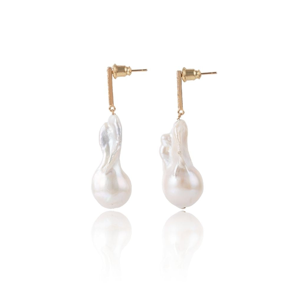 LYRA Pavé Zircon Baroque Pearl Drop Earrings