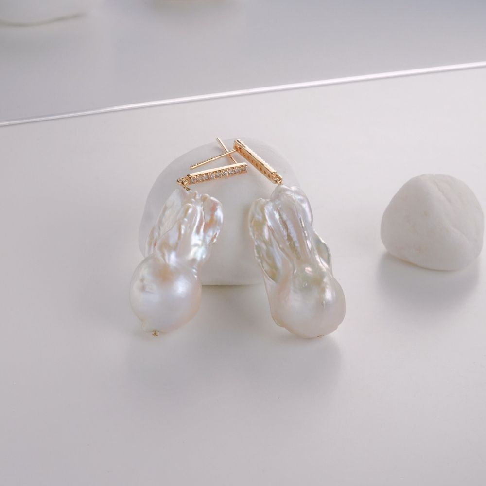 LYRA Pavé Zircon Baroque Pearl Drop Earrings