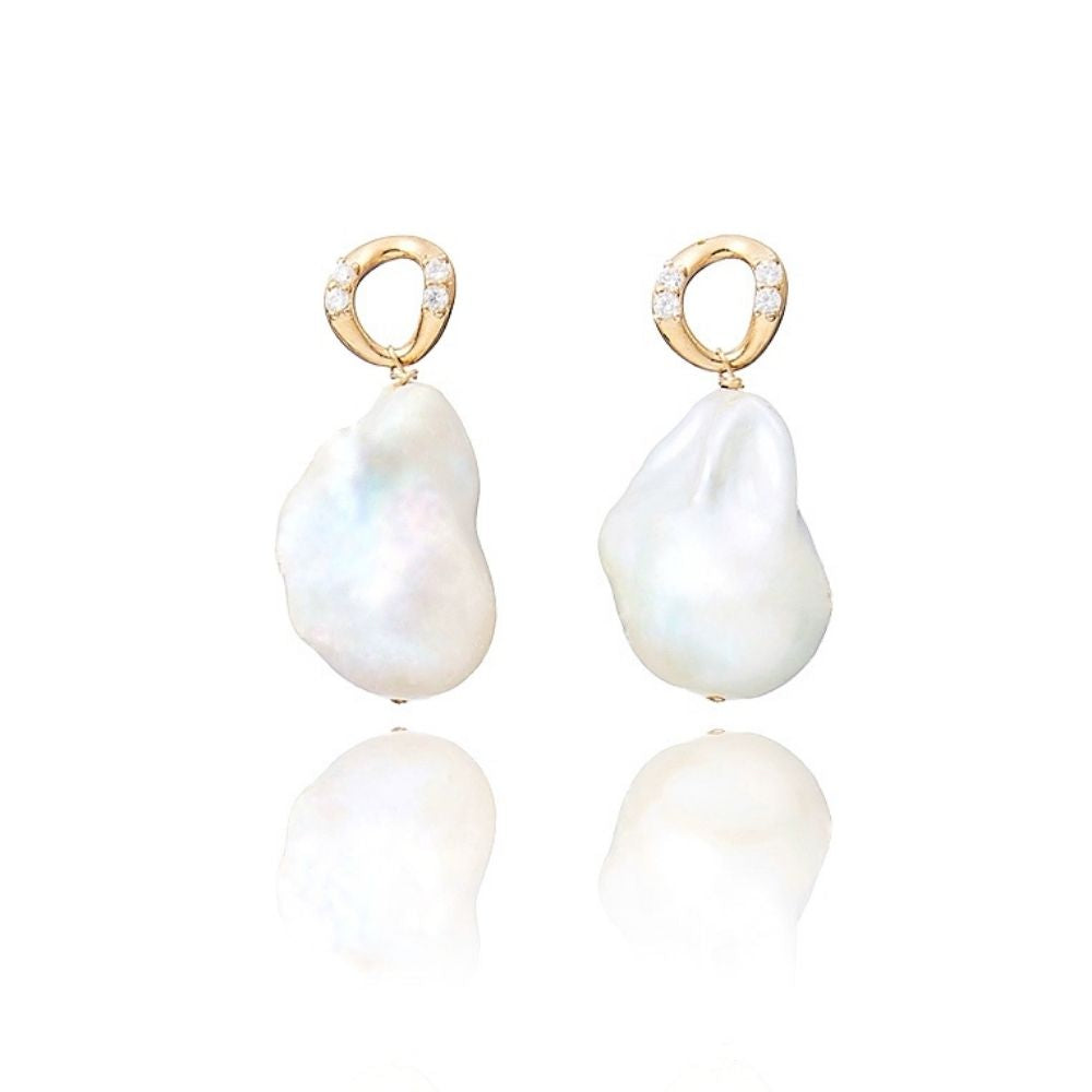 AURA Gold Halo Zircon Baroque Pearl Drop Earrings