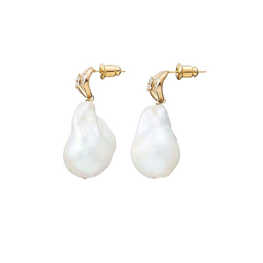 AURA Gold Halo Zircon Baroque Pearl Drop Earrings