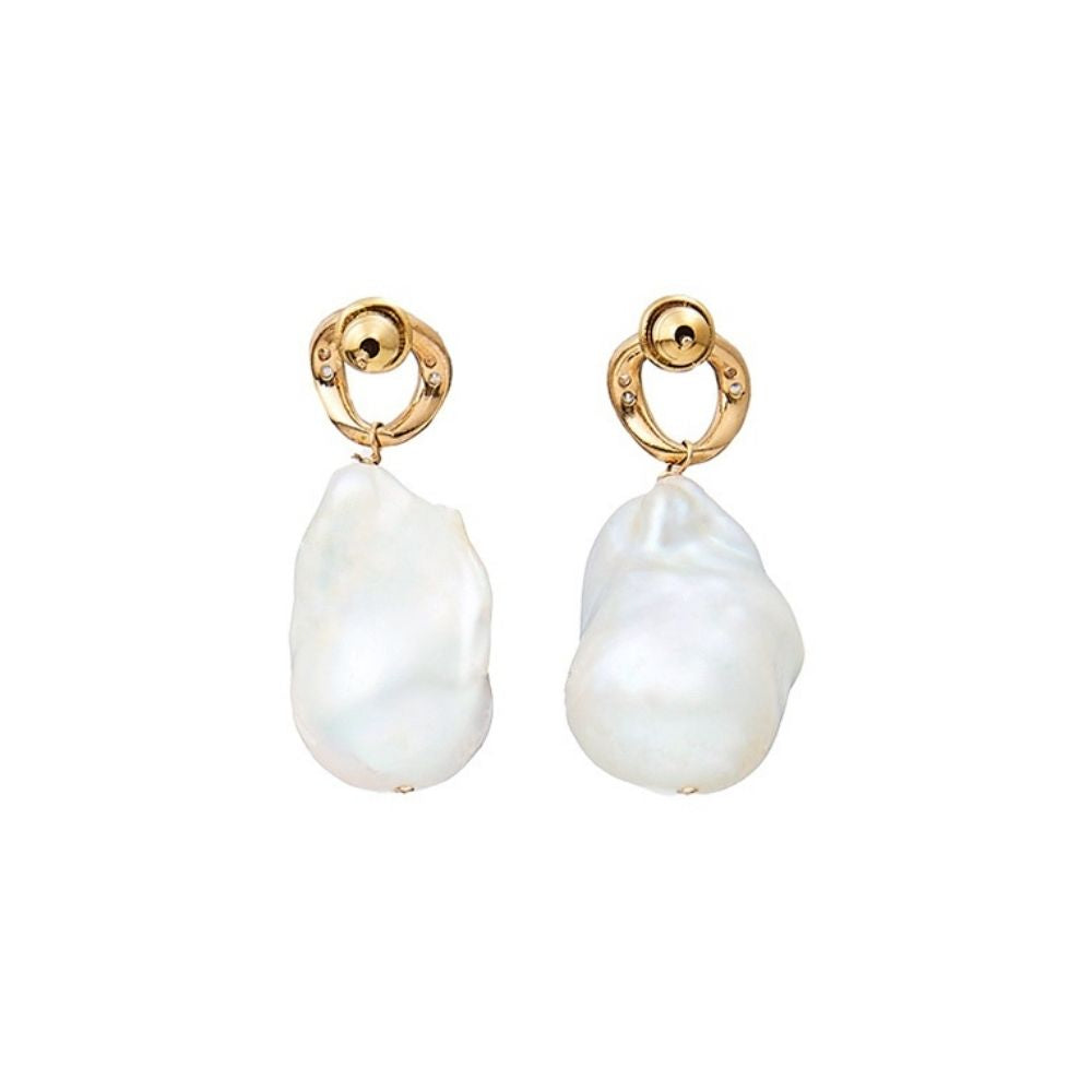 AURA Gold Halo Zircon Baroque Pearl Drop Earrings