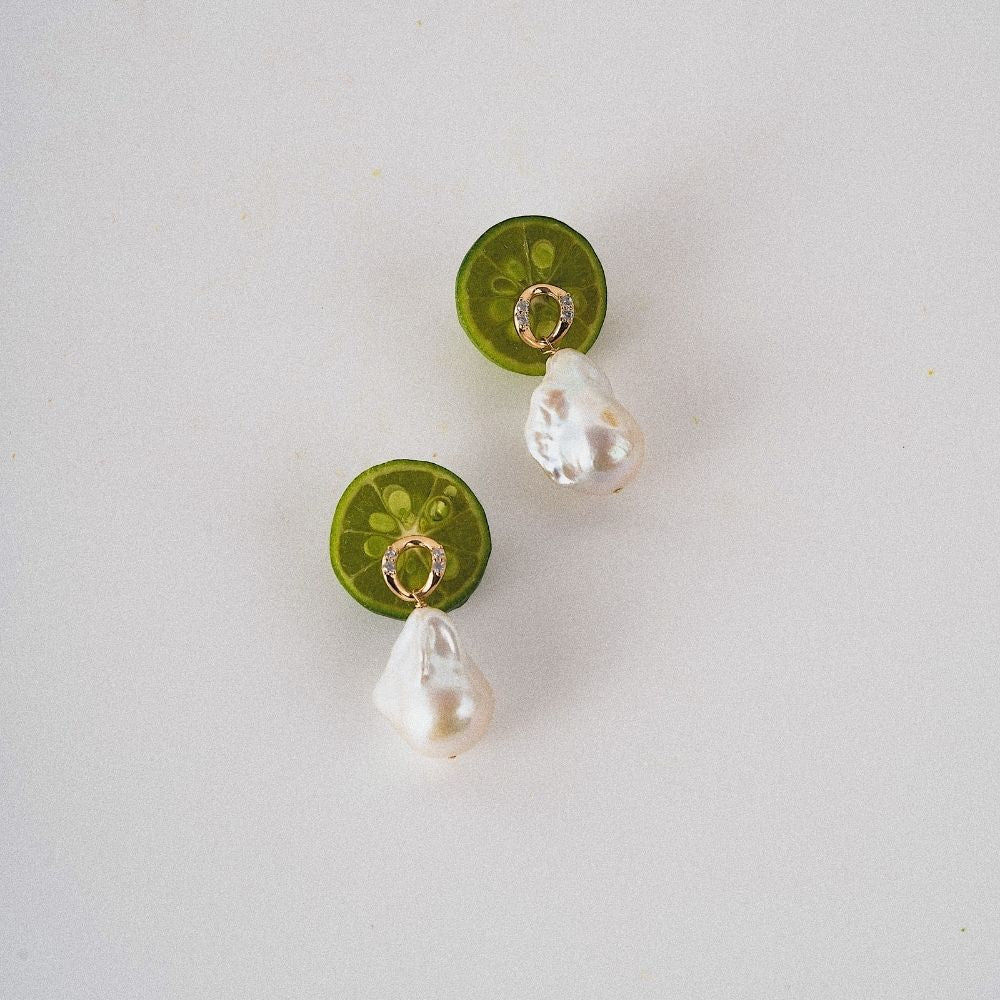 AURA Gold Halo Zircon Baroque Pearl Drop Earrings