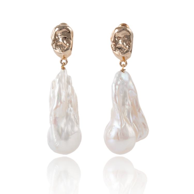 TERRA Molten Gold Nugget Baroque Pearl Drop Earrings