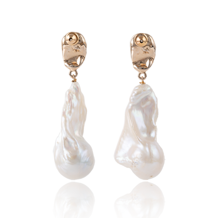 TERRA Molten Gold Nugget Baroque Pearl Drop Earrings