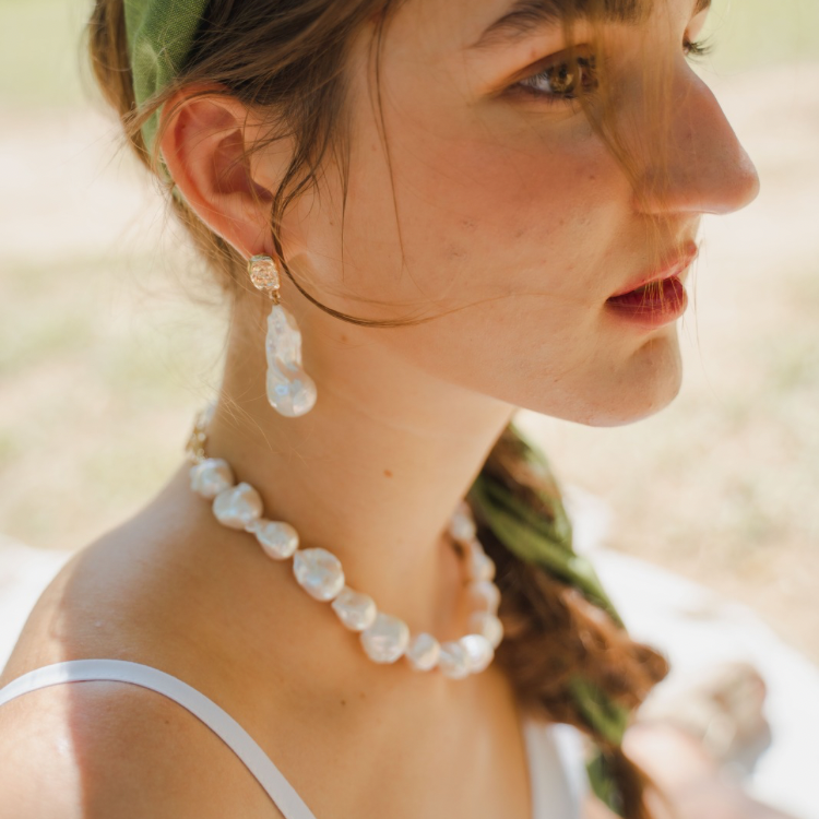 TERRA Molten Gold Nugget Baroque Pearl Drop Earrings