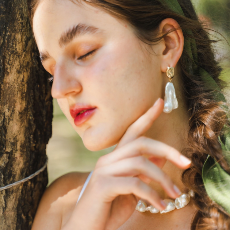 TERRA Molten Gold Nugget Baroque Pearl Drop Earrings