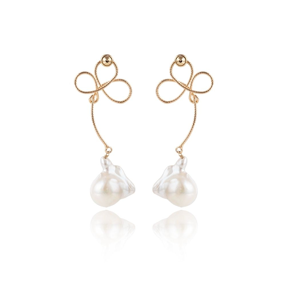 MINNA Wire Clover Baroque Pearl Dangle Earrings