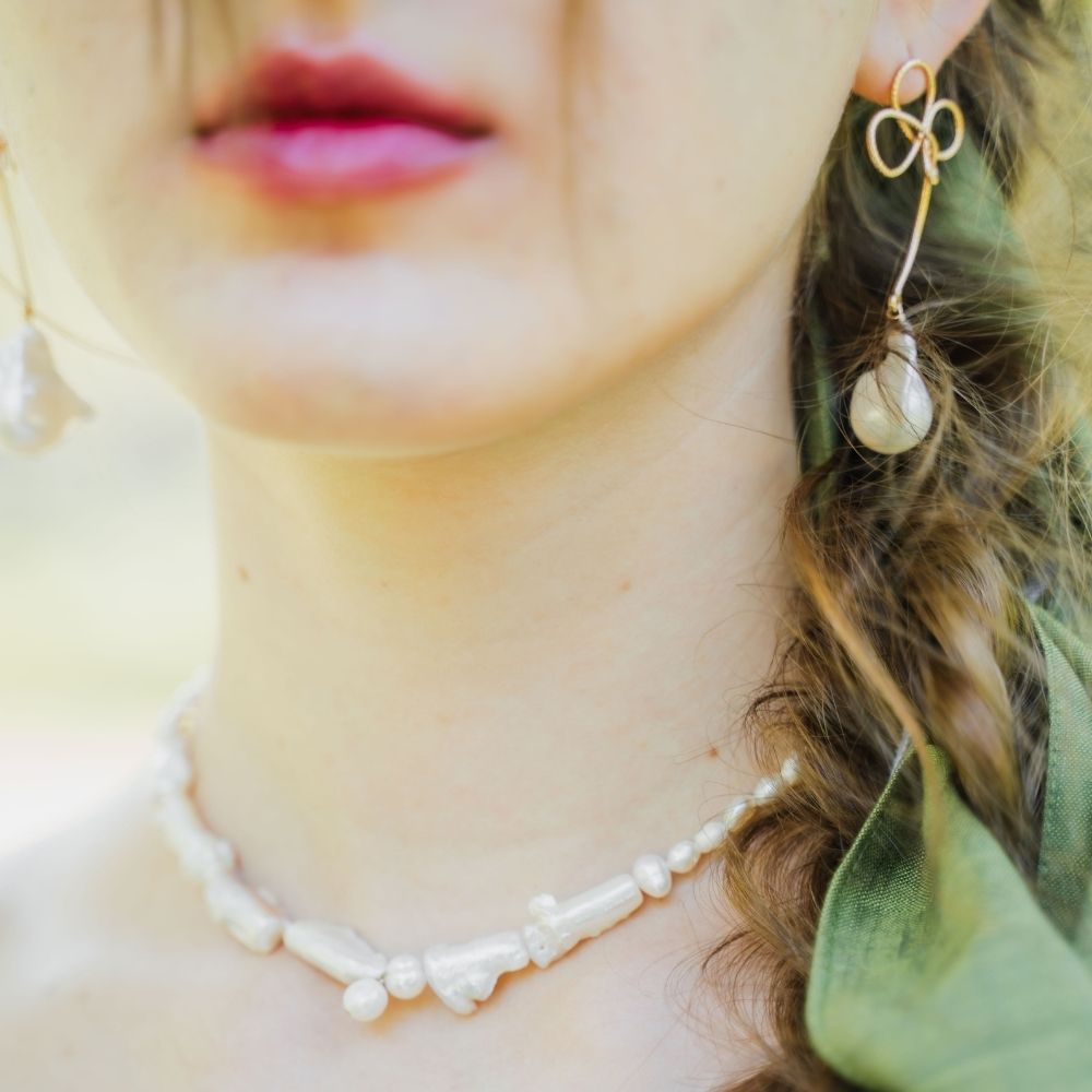 MINNA Wire Clover Baroque Pearl Dangle Earrings
